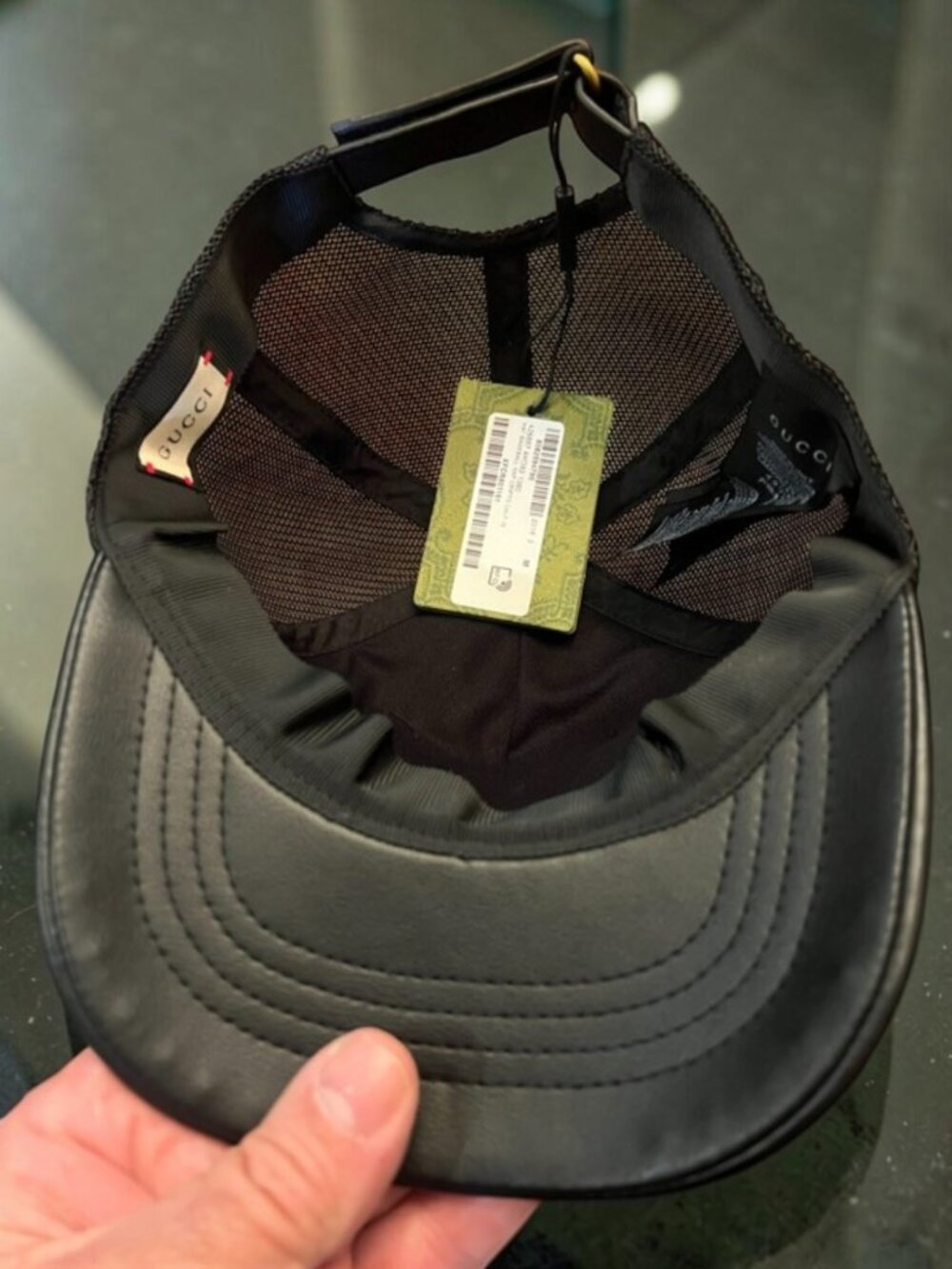 Black Leather GUCCI GG Baseball Cap / Trucker Hat Crypto Mesh w Dust Bag Size M - Picture 4 of 10